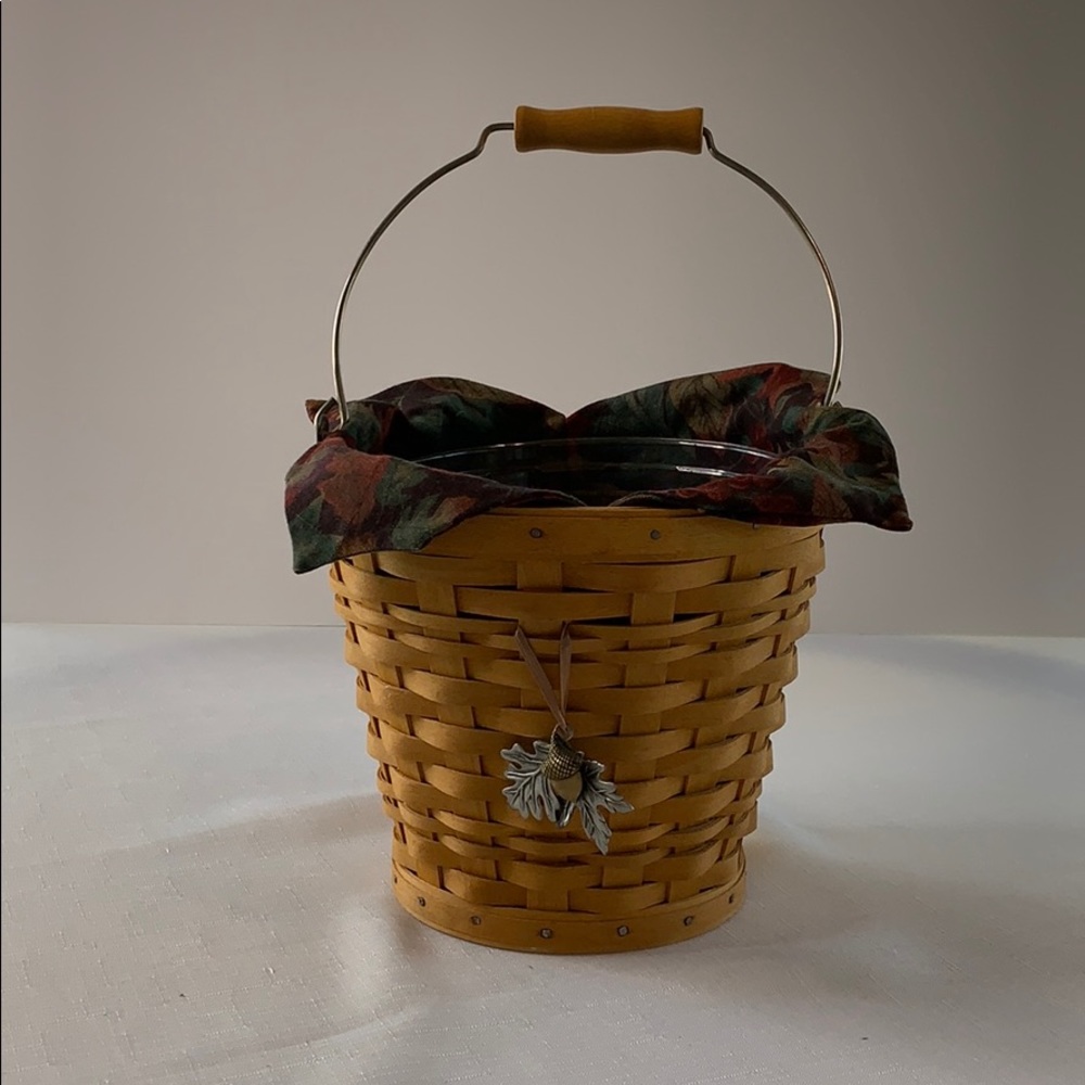 Longaberger Tan and Green Basket with Elegant Accents